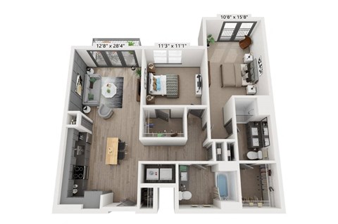 2 bedroom 2 bathroom Floor plan J at WOODBURN EXCHANGE, Cincinnati